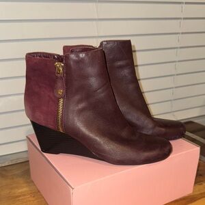 Women's Burgundy Wedge Ankle Boots with Side Zip - Issac Mizrahilive!